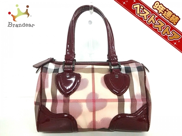 バーバリープローサム BURBERRY PRORSUM バッグ ハンドバッグ PVC(塩化ビニール)×エナメル（レザー） アイボリー×ボルドー×マルチ 美品 BURBERRY