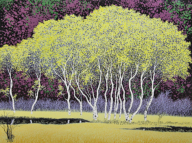 小暮真望 □小暮真望 【拠水林の四季（秋）】 シルクスクリーン サイン