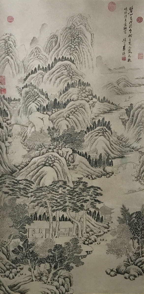 Y737【古美術一龍堂】藍瑛【山水図・掛軸精品】中国清代山水画家 唐物