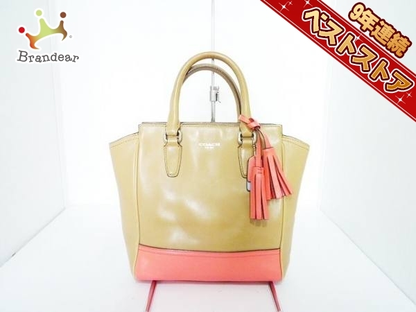 コーチ COACH バッグ ハンドバッグ レザー ダークブラウン×レッド×ライトブルー - -