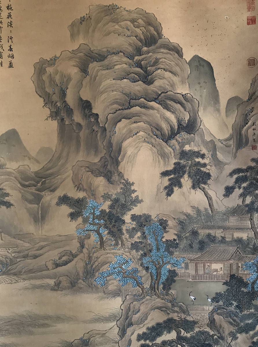 三尺 中堂 掛け軸 張大千 松林奇秀 山水画 中国画 水墨 山水風景 ☆古寶堂☆ KHD494『劉松年・山水・中堂・千秋筆墨図』・中国北宋山水