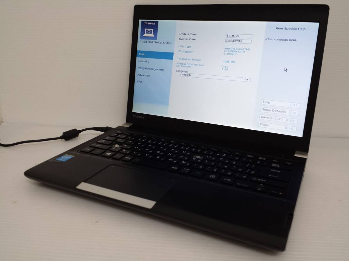 ジャンク品 TOSHIBA dynabook R734/K Core i3 4000M(2.4GHz)/メモリ＆HD無/無線LAN有/13.3インチワイド/A・Iキー欠損