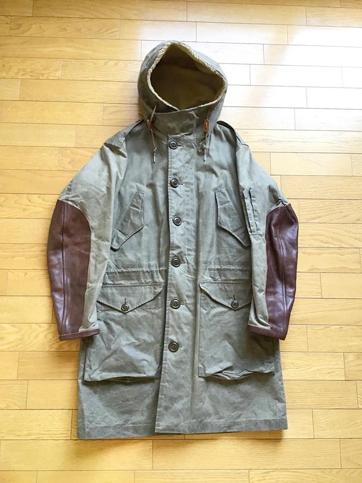 RRL ラルフローレン 30万 ヘビーデューティー フード コート XS カーキ 165/88A レザー 裏地ボア コーティングあり