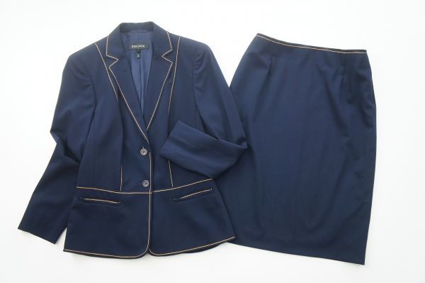 【新品，最新作】 T6293 ESCADA エスカーダ スーツ/セットアップ Sizeジャケット38 スカート36 / レディース/ストレッチウール/ネイビー(エスカーダ)｜売買されたオークション情報、yahooの商品情報をアーカイブ公開 エスカーダ