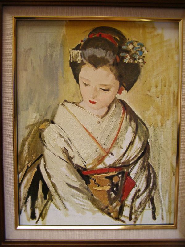 小磯良平 複製画「二人の少女」画寸 32cm×41cm F6 神戸市