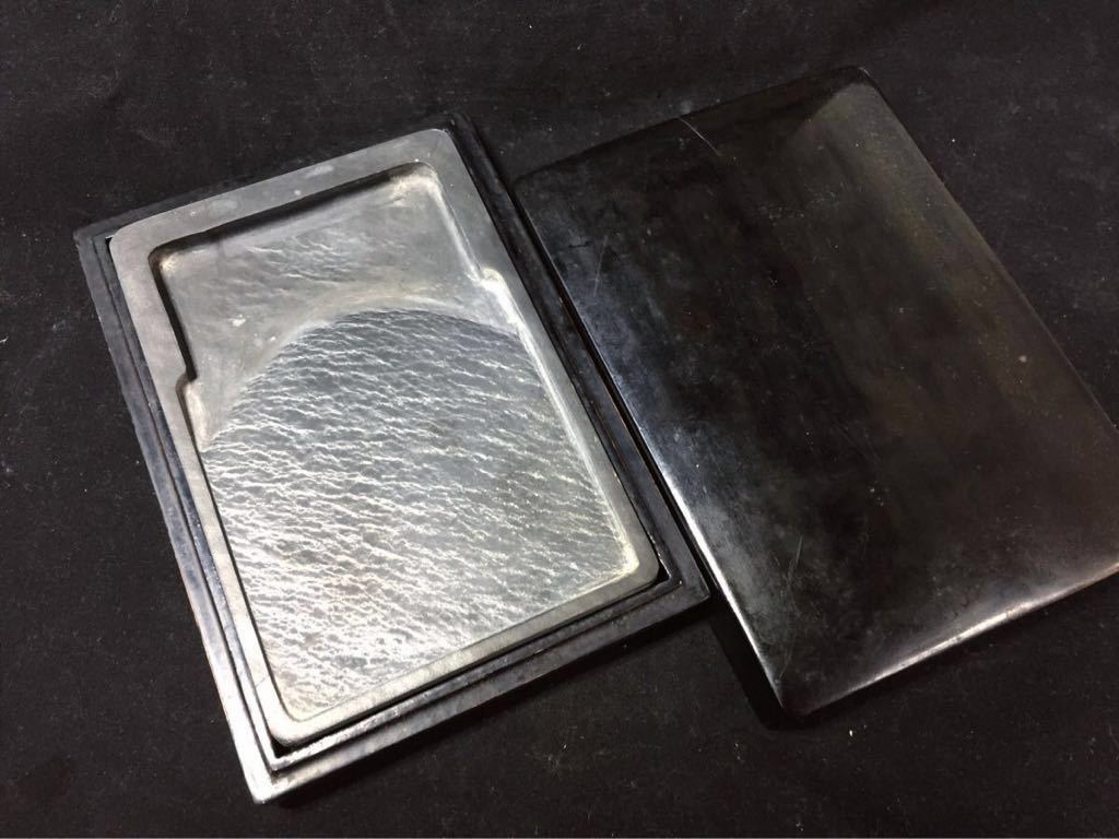 硯 歙州硯 歙硯 水波紋 本体15.5-10.4-1.7cm 533g 木箱付 中国硯 書道