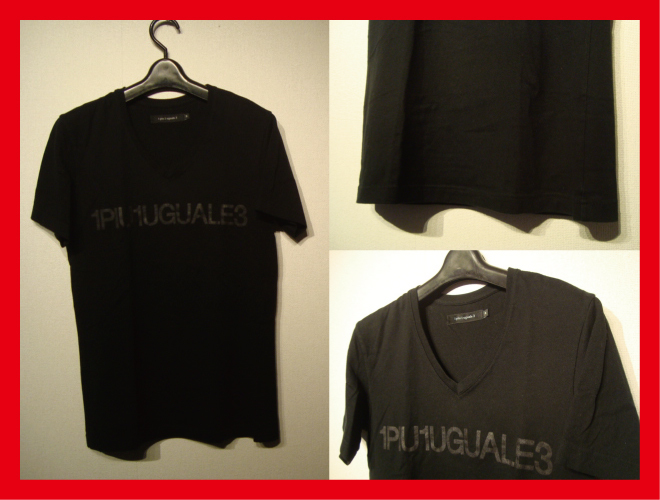 ♪送料無料★1piu1uguale3★半袖カットソー★Tシャツ★Vネック★フロント同色ロゴ★2017SS★定価20,000円程★黒★ブラック★Ⅳ(M程度)♪