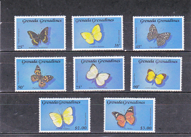 27　グレナダグレナディーン　1989年　＜蝶　昆虫　トピカル＞　8種完　未使用切手_1