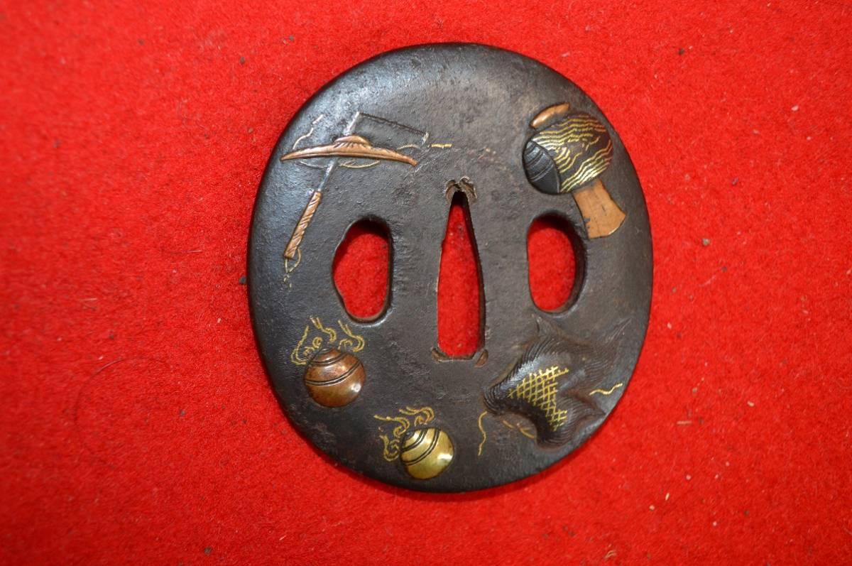 鍔 鉄地 刀装具 日本刀 刀 金象嵌 ASAHI時代武具 t-619 蛇
