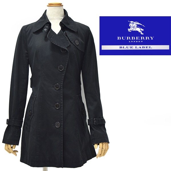 送料無料，安い ひなの着 傑作 バーバリーブルーレーベル BURBERRY BLUE LABEL 裏地チェック Aライン シングルトレンチコート 黒(コート)｜売買されたオークション情報、yahooの商品情報をアーカイブ公開 - オーク 女性用