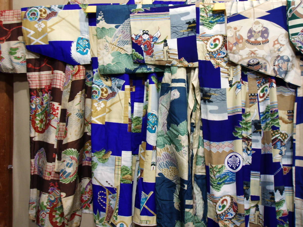 七五三 着物 男の子 10%OFFクーポン配布中!レンタル お買い物マラソン 着物レンタルの京都かしいしょう K05087【生地取り用 古布 正絹】古い男児着物 7枚セット