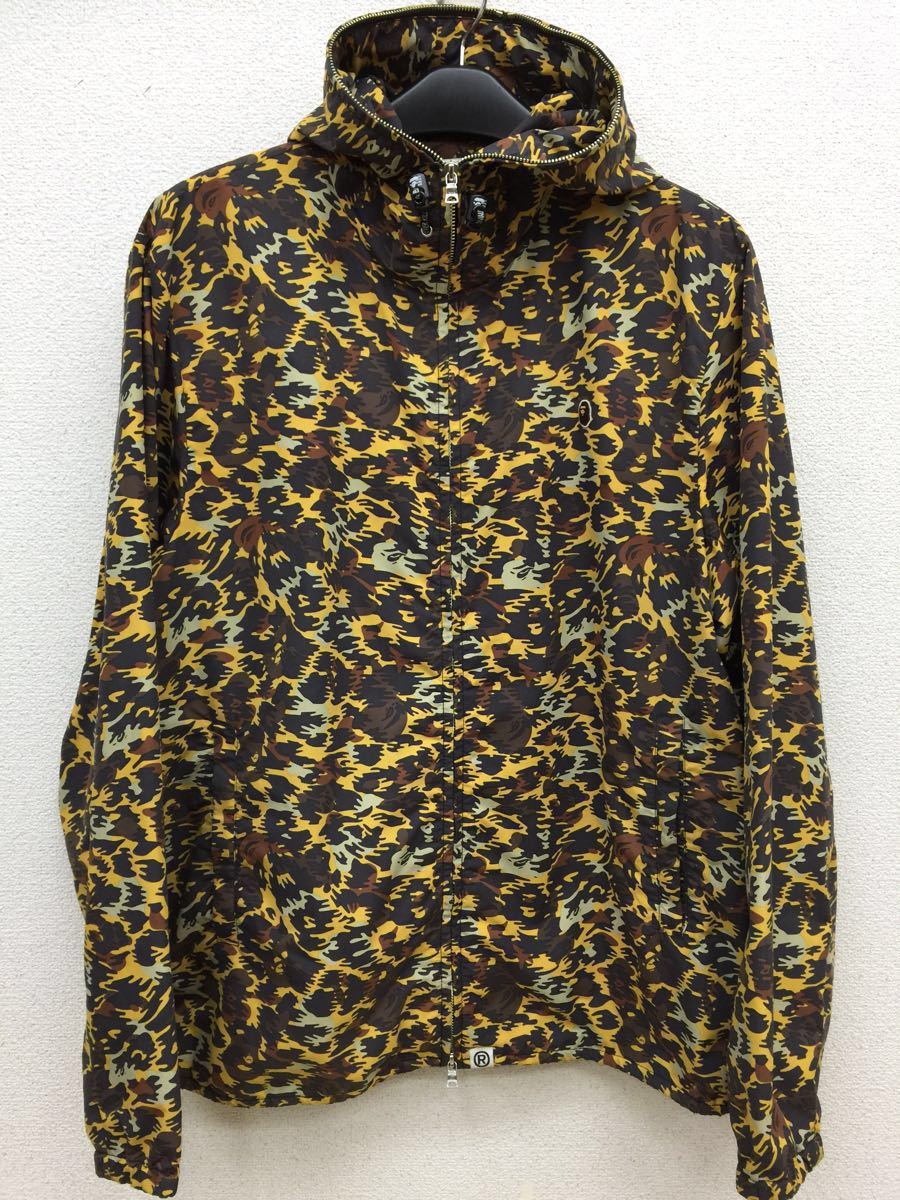 希少サイズ A BATHING APE ア ベイシング エイプ カモ 迷彩 フルジップ ウィンドブレーカー XXL マウンテンパーカー 猿 ナイロンジャケット