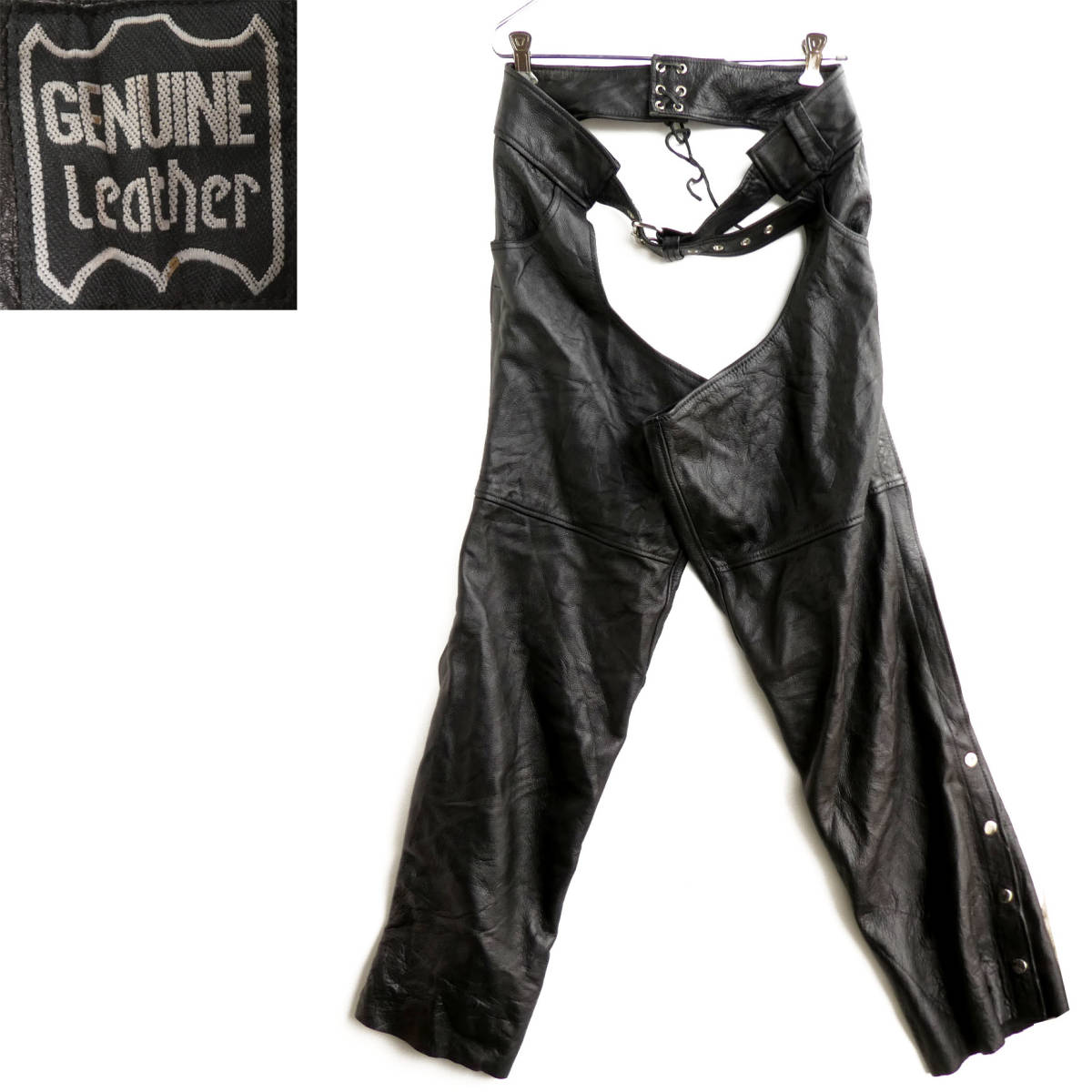 R/6.5-2T　GENUINE LEATHER　本革　レザーチャップス　ブラック　革チャップス　バイク　バイカー　レザーパンツ　アメリカン　W84～91