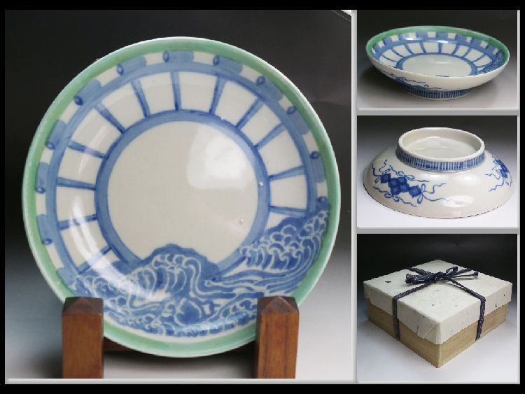激安大特価，新品 鍋島焼 青磁染付波涛文皿 桐箱(染付)｜売買されたオークション情報、yahooの商品情報をアーカイブ公開 - オークファン 伊万里、有田