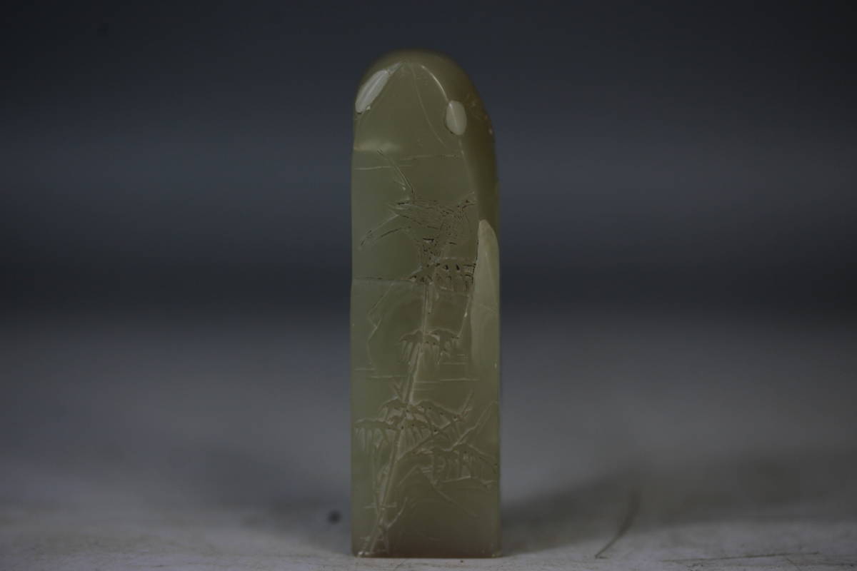 寿山石 田黄石 薄意 篆刻 印材 印石 箱付き 専用箱付薄意黄