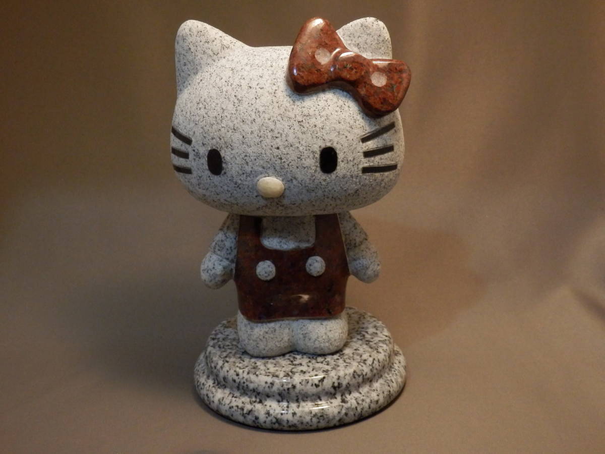 ハローキティ石像 御影石 高級 縁起物 置物 招き猫 桜色 オブジェ