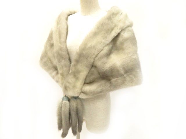 サファイアミンク 房付き 本毛皮大判ショール⁄ストール 良品▽MINK