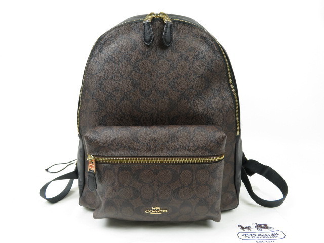 13182★1円スタート★本物★コーチ★COACH★新品同様★リュックサック★シグネチャー★バッグ★デイパック★レザー★PVC★レディース★
