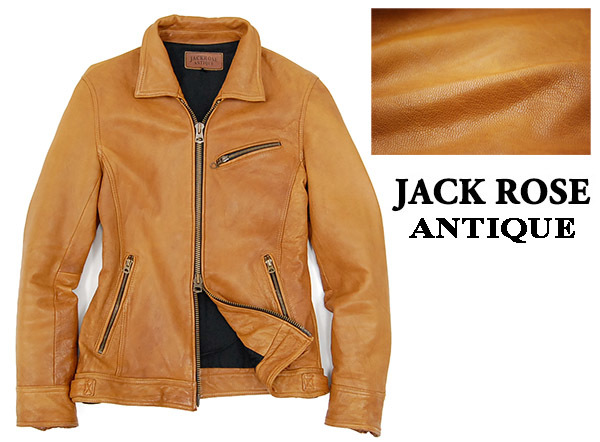 美品 ジャックローズ JACKROSE ANTIQUE 山羊革 襟付き アンティーク加工 ゴートレザー シングルライダースジャケット キャメル色/3（S）