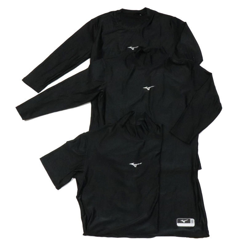 セール，低価 サンプル品 MIZUNO ミズノ ３枚組バイオギアハイネック七分袖アンダーシャツローネック七分袖 ハイネック半袖ブラックLサイズ(アンダーシャツ)｜売買されたオークション情報、yahooの商品情 大人用