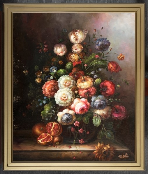 100円～☆油絵『花瓶の薔薇』額装付 約67×56cm☆玄関、リビング、