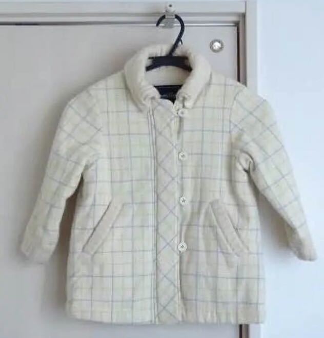 美品 ファミリア familiar コート 110㎝ チェック ホワイト 白 ボア  