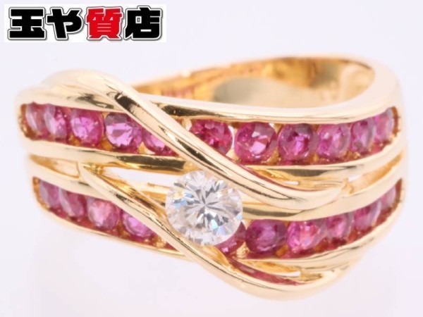 12号 ルビー デザインリング PTルビー0.4ct ダイヤモンド0.55ctリング 