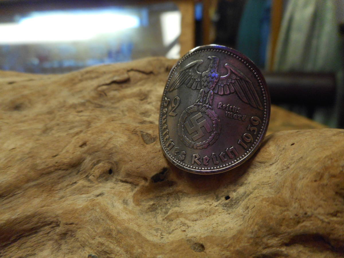 卍マジ渋い.ハーケンクロイツ.ドイツ硬貨.リング.指輪.ナチス.ナチスドイツ軍.23号.22号.シルバー925.鉤十字.マルクコイン.激レア.都市伝説