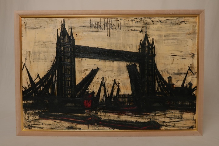模写】＜ベルナール ビュッフェ＞ 油彩 ロンドンタワーブリッジ 風景画