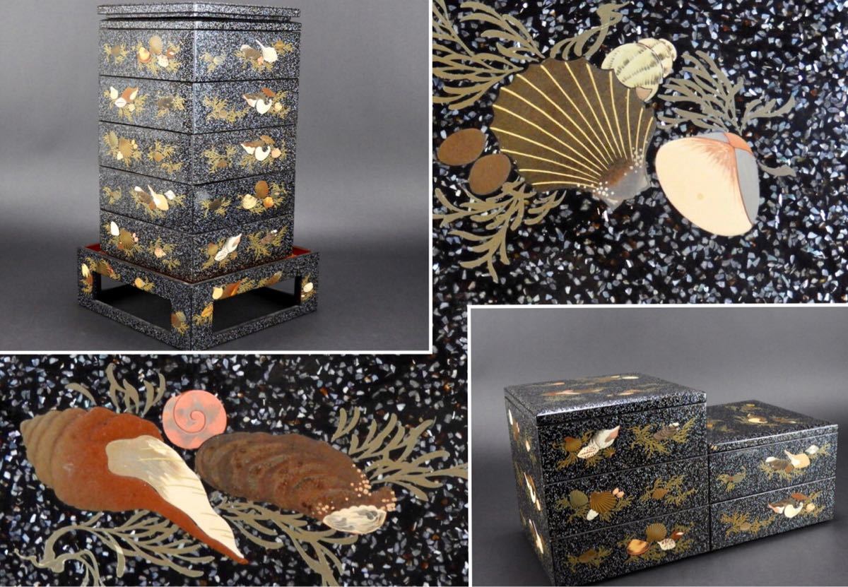  久月 時代漆器.貝図.蒔絵五段重箱 T197371(重箱)｜売買されたオークション情報、yahooの商品情報をアーカイブ公開 - オークファン 重箱