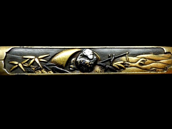 刀装具 #513】 後藤系統の優品 赤銅魚々子地 金銀象嵌色絵 太公望図 笄