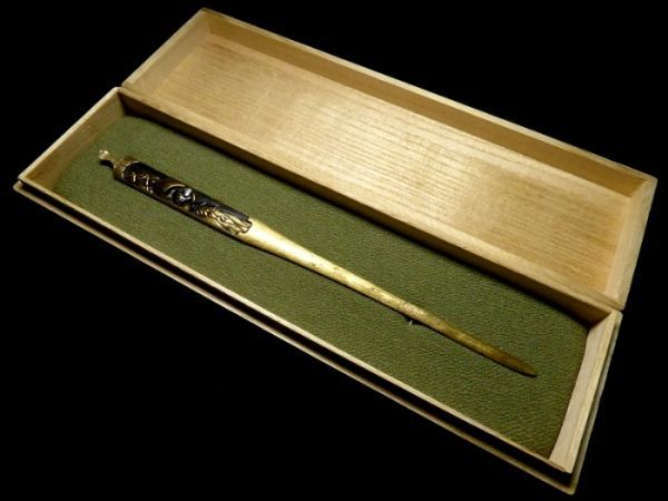 刀装具 #513】 後藤系統の優品 赤銅魚々子地 金銀象嵌色絵 太公望図 笄