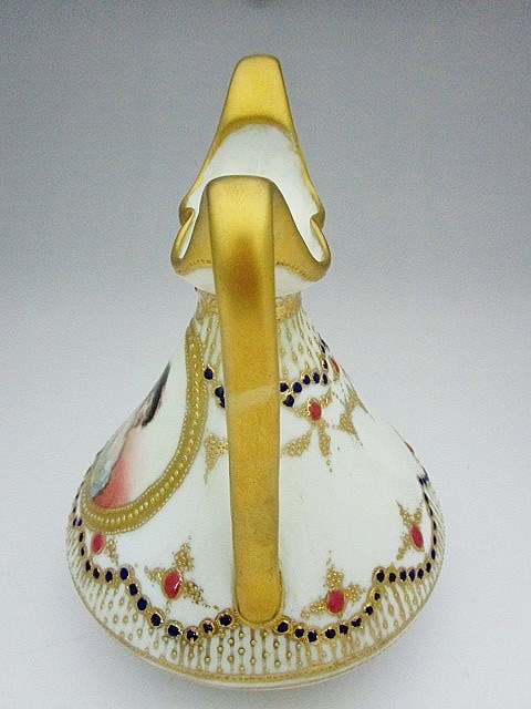 オールドノリタケ☆ポートレート金盛上ジュールハンドル花瓶 17．5