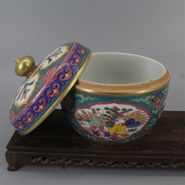 中国古董品 極上珍品 明 宣德 琅彩 絵窓を開けて 参缶 置物 賞物 yw22