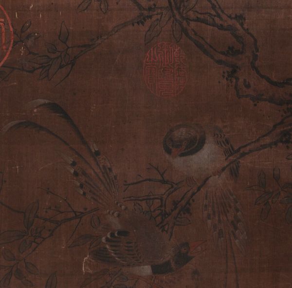 肉筆 絹本彩色画 箱付き 落款印譜照合 山元春挙 花鳥図捲り 来