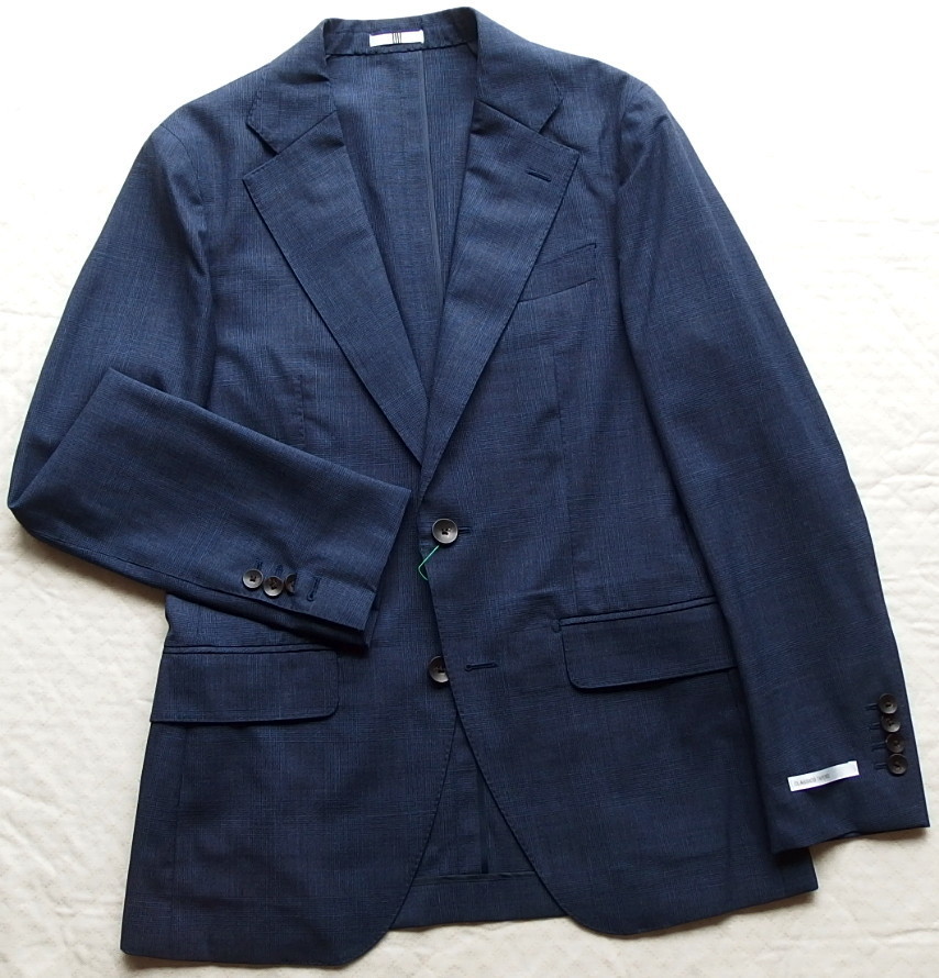 □新品 SUIT SELECT 春夏ウール2Bジャケット 本切羽 グレンチェック/紺&黒