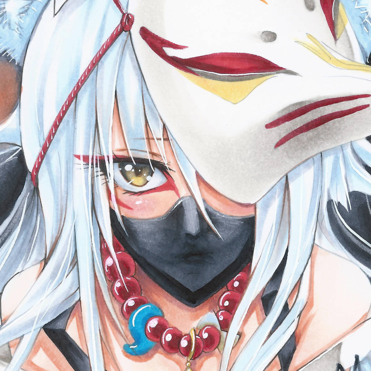 同人 手描き イラスト】☆オリジナル☆狐☆くノ一☆A4☆おまけラフ