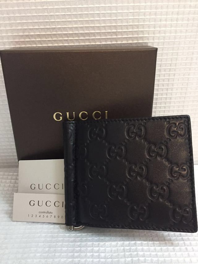 未使用 ☆GUCCI グッチ/GGレザーマネークリップ ウォレット/ ブラック