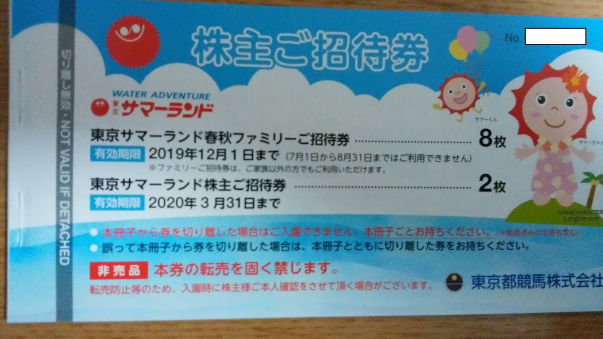 東京都競馬 株主優待 1Dayパス 8枚 東京サマーランド 東京都競馬 株主