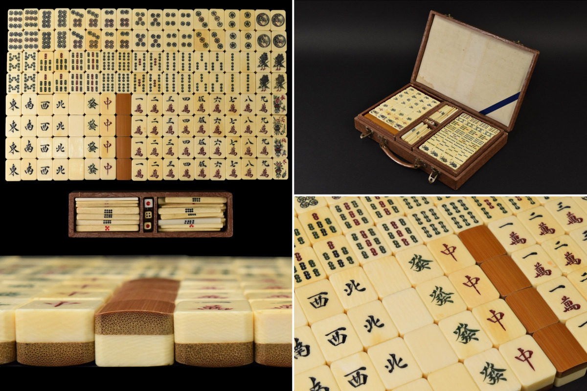 Yahoo!オークション - 高級麻雀牌 象牙風 背竹 中国美術 中国古玩 木箱 古