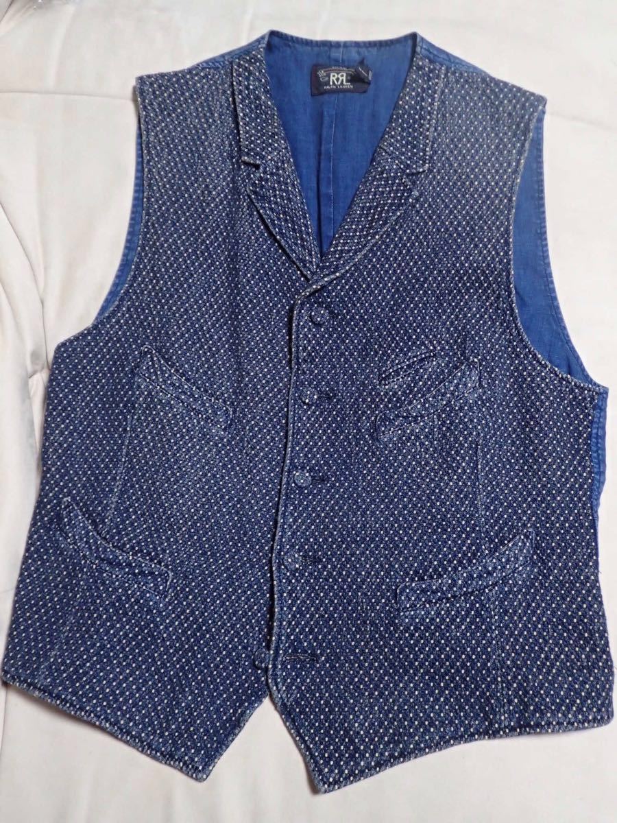 RRL Indigo Cotton Dobby Vest サイズL ジョニーデップ着用 ダブル 