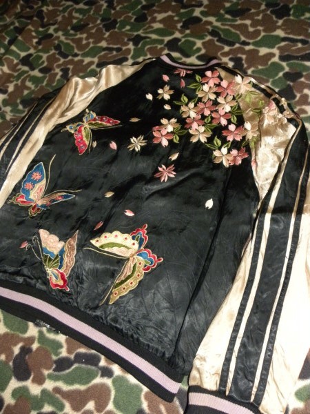 【美品】SCRIPT花旅楽団/総刺繍リバーシブルスカジャン/和柄/桜/鶴/蝶/L ☆激レア☆花旅楽団☆鶴・宝船・蝶・桜吹雪日本和柄刺繍リバーシブル