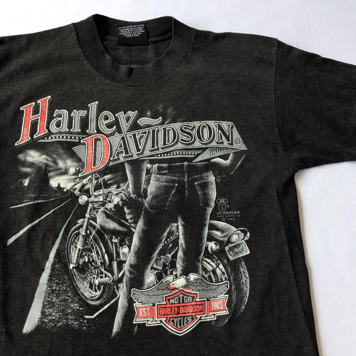 3D Emblem Davidson 0 Harley Vintage T-Shirt Stitch Single Hawg 