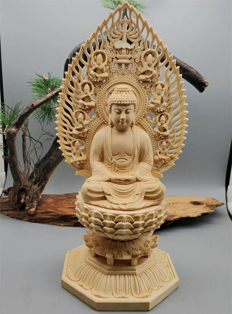 魁】初だし品 天然木 極上 一刀彫 細密彫刻 聖観音菩薩像 大型 高さ