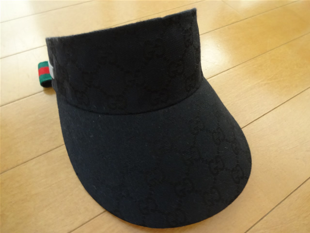 GUCCI ブラック M グッチ メンズ サンバイザー シェリーライン 帽子 GG
