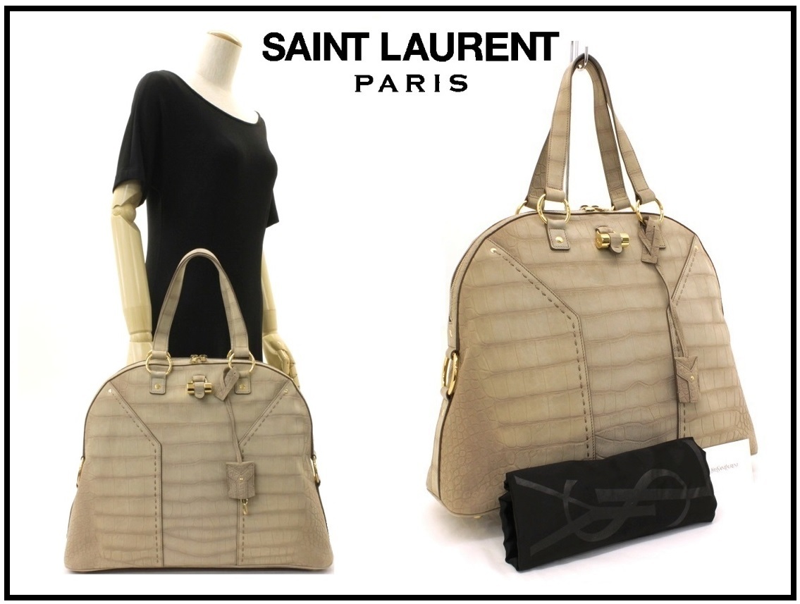 サンローラン SAINT クロコ型押し ベージュ LAURENT Saint サン 