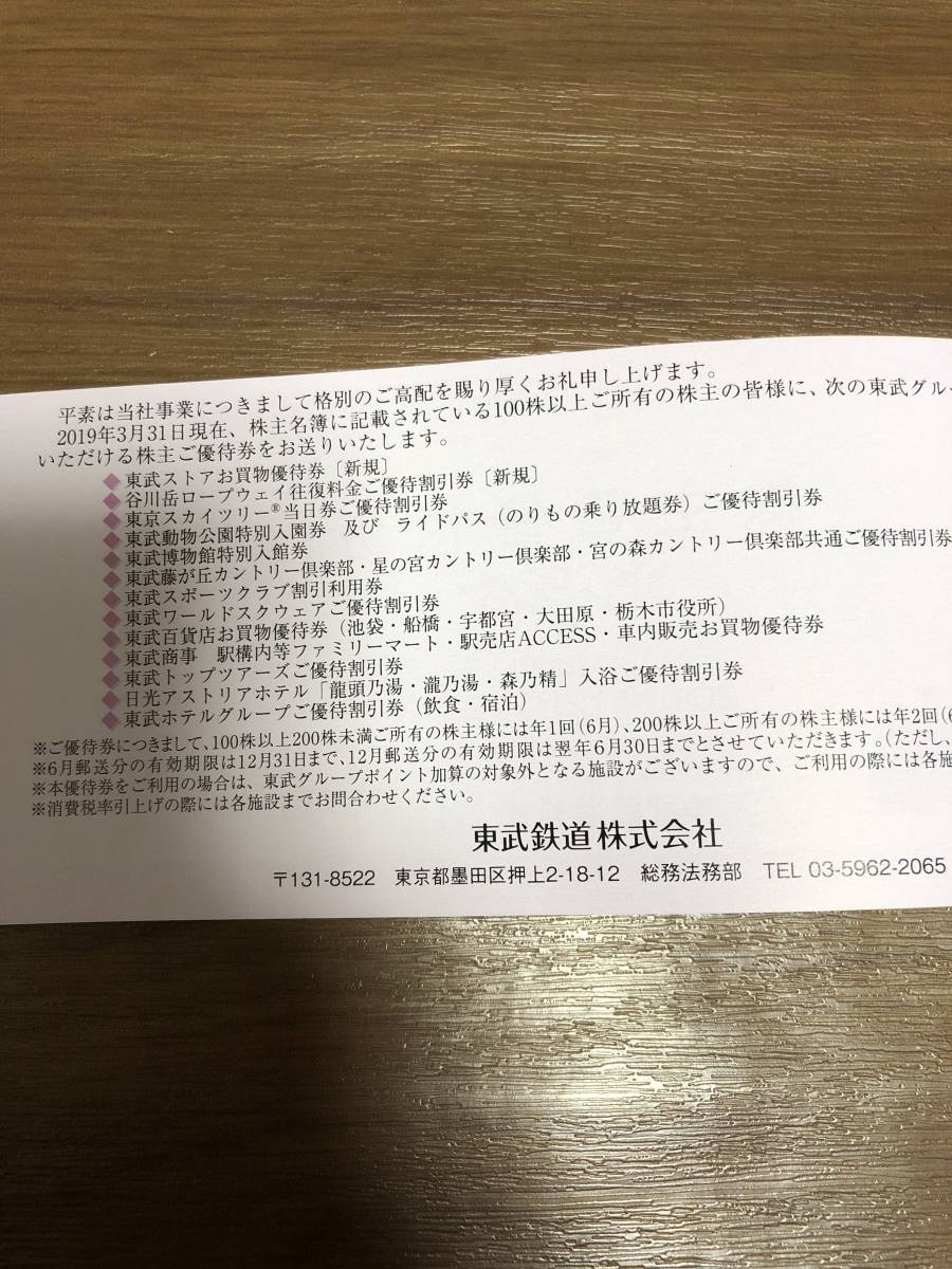 東武鉄道 株主優待券 2019.12.31まで_2