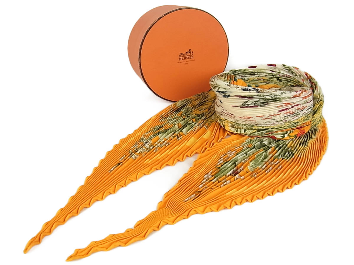 1円 エルメス HERMES 美品 90×90cm プリーツ カレ 90 草原 LA 