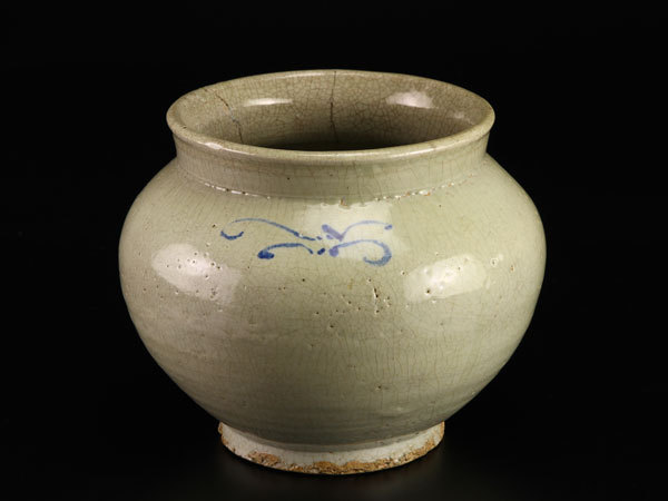 韓国美術 李朝時代 青白磁 JUN041 李朝紙縒壺 朝鮮美術 古民芸