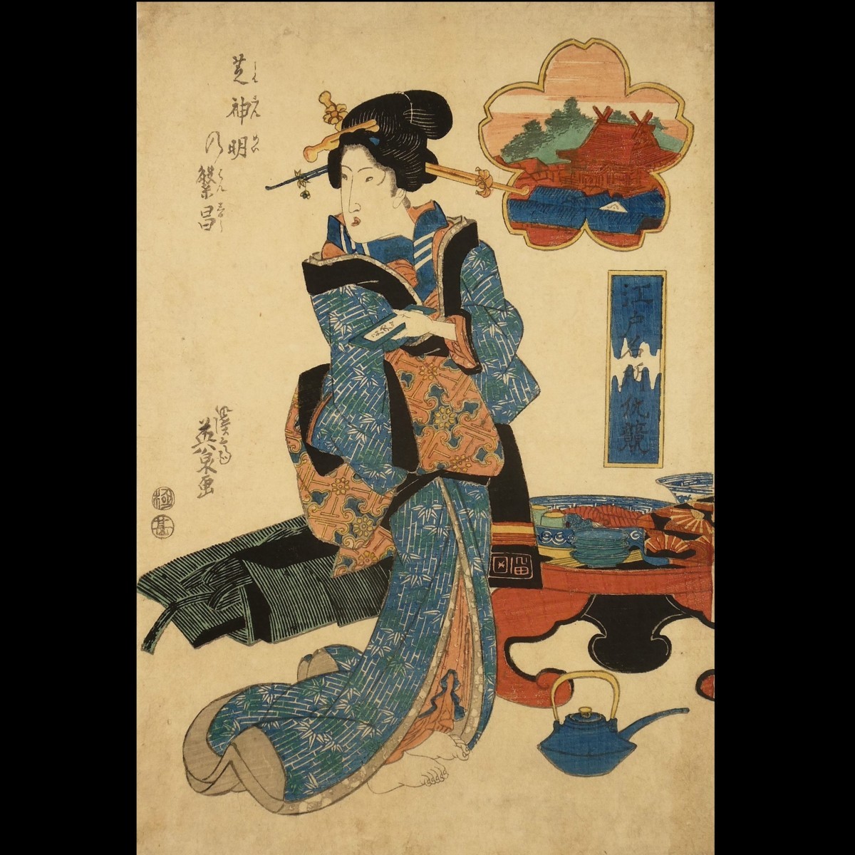 浮世絵・木版画渓斎英泉 江戸名所仇競 芝神明の繁昌 美人画 旬新作続々